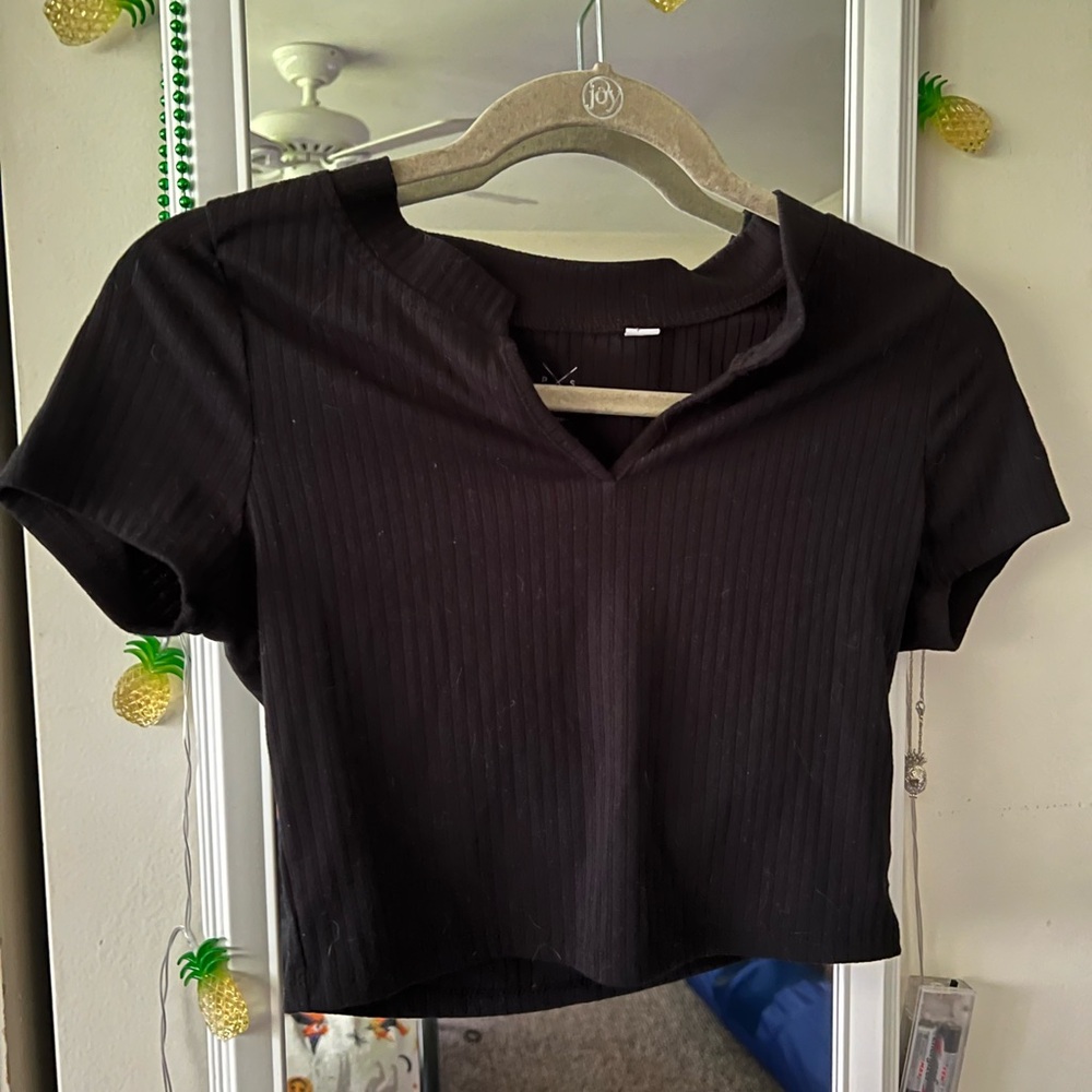 PacSun Black Ribbed Crop Blouse